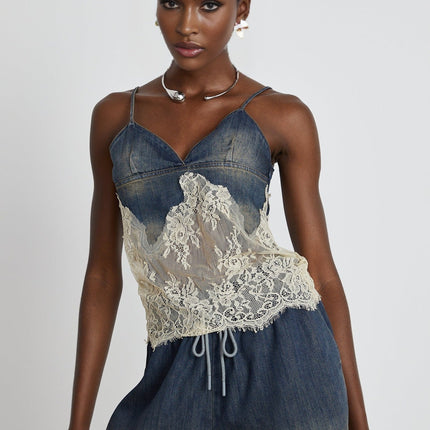 Chiara Blue Lace Detail Top and Shorts Set