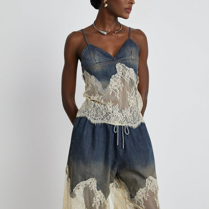 Chiara Blue Lace Detail Top and Shorts Set