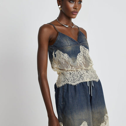 Chiara Blue Lace Detail Top and Shorts Set