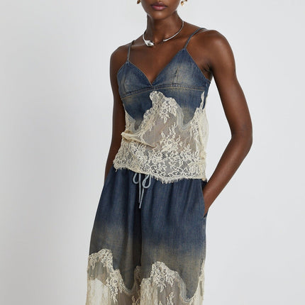 Chiara Blue Lace Detail Top and Shorts Set