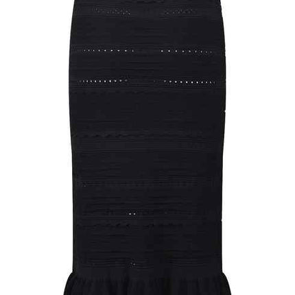 Chloe Black Textured Bodycon Dress with Ruffled Details and Cut-Out Slit