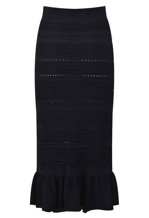 Chloe Black Textured Bodycon Dress with Ruffled Details and Cut-Out Slit