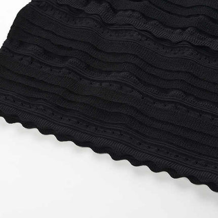 Chloe Black Textured Bodycon Dress with Ruffled Details