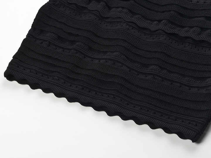 Chloe Black Textured Bodycon Dress with Ruffled Details