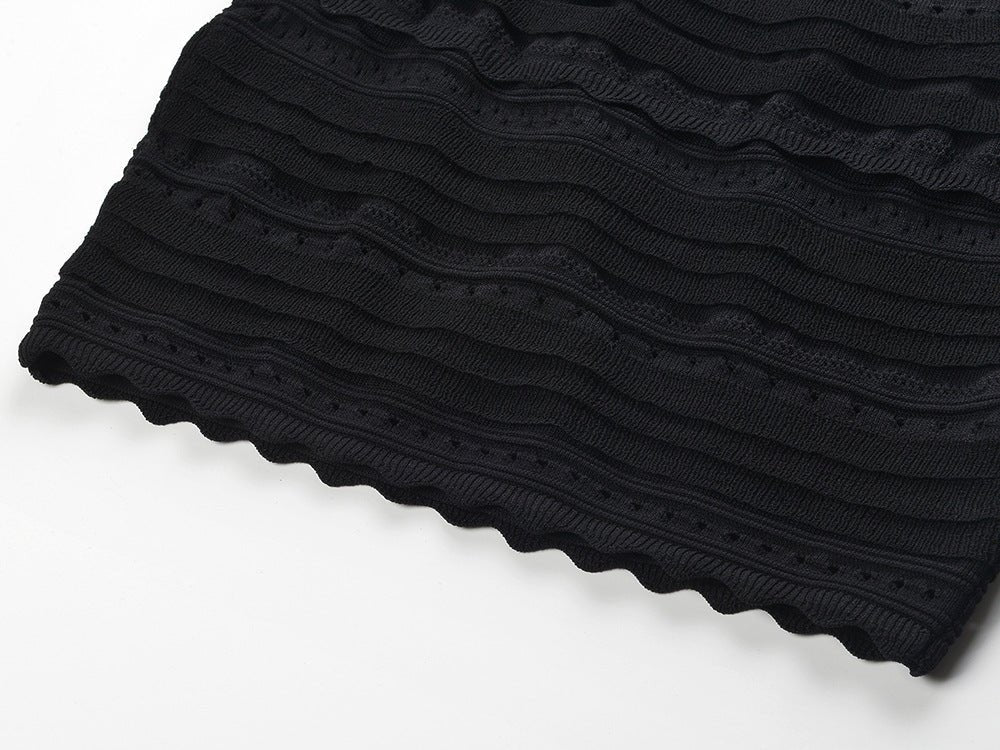 Chloe Black Textured Ruffled Pencil Skirt Dress