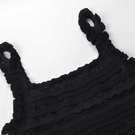 Chloe Black Textured Ruffled Pencil Skirt Dress