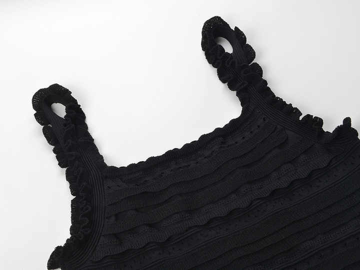 Chloe Black Textured Ruffled Pencil Skirt Dress