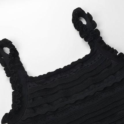 Chloe Black Textured Ruffled Pencil Skirt Dress