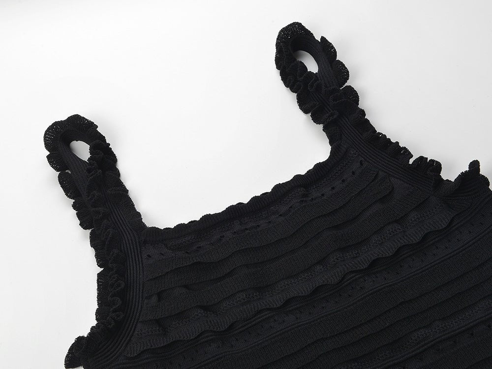 Chloe Black Textured Ruffled Pencil Skirt Dress
