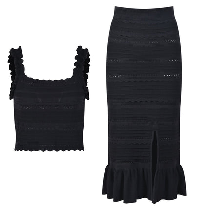 Chloe Black Textured Ruffled Pencil Skirt Dress