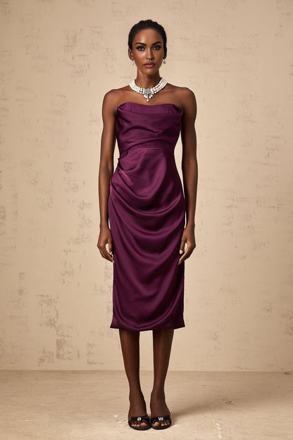 Chloé midi dress in purple satin with ruched detailing