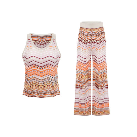 Chloé Neutral Striped Knit Matching Set