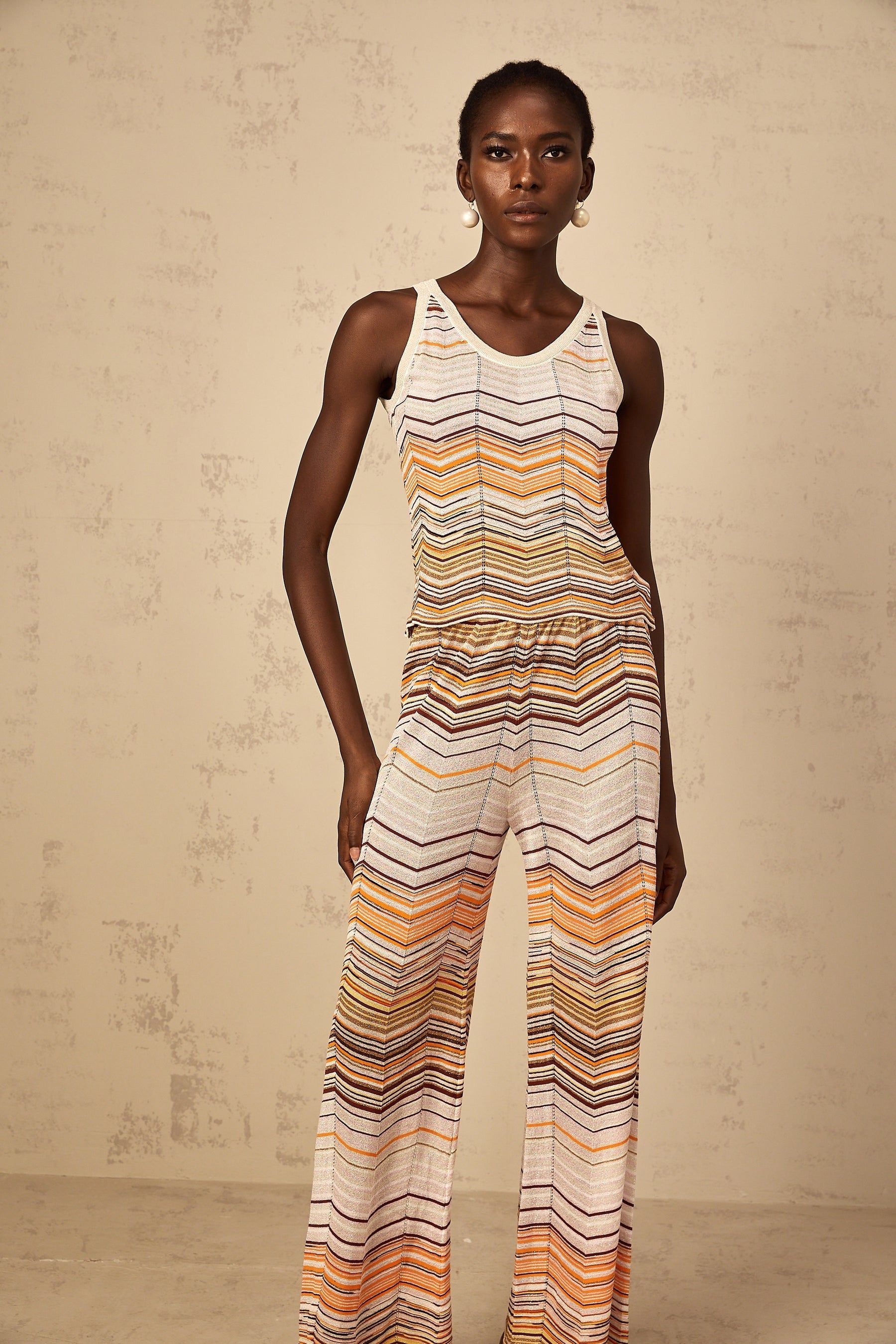 Chloé Neutral Striped Knit Matching Set