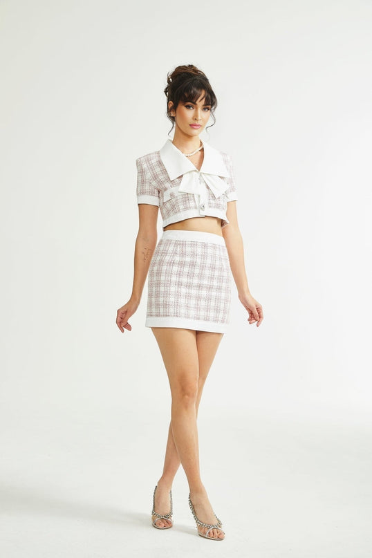 Chloe Pink Tweed Cropped Top and Mini Skirt Set