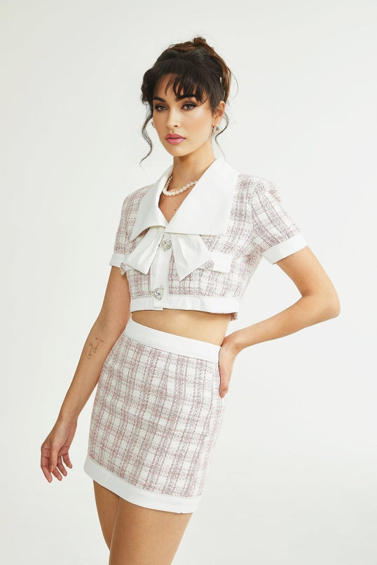 Chloe Pink Tweed Cropped Top and Mini Skirt Set