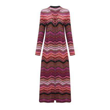 Chloé Red Striped Knit Long Cardigan