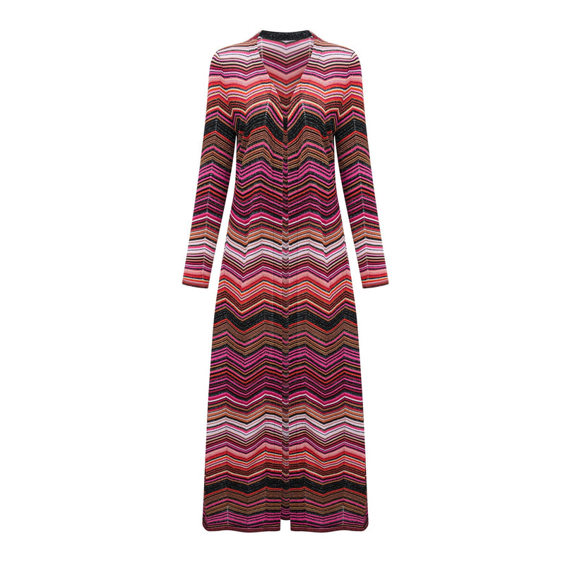 Chloé Red Striped Knit Long Cardigan