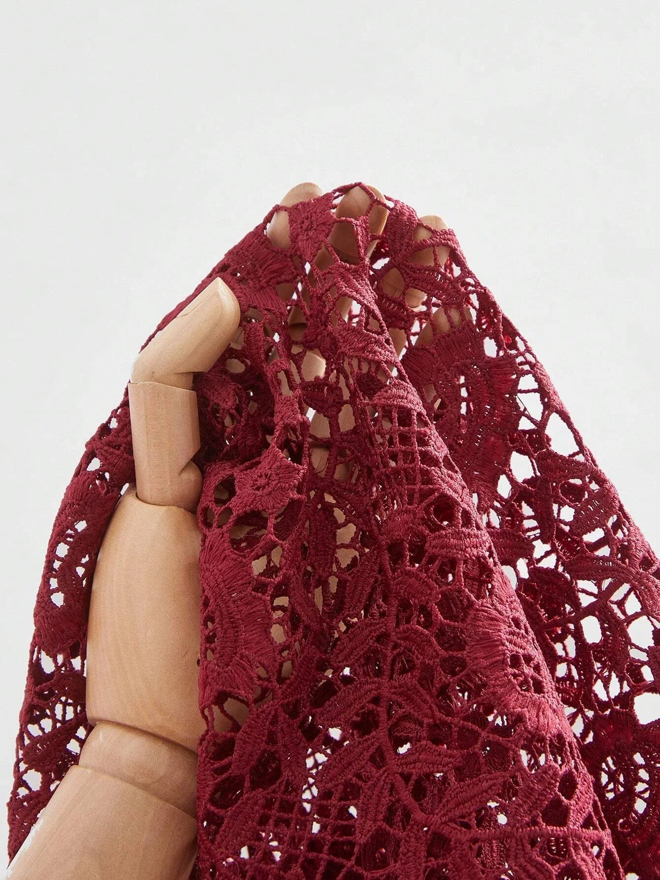 Christmas Lapel Straight Bodycon Gold Button Floral Laser Cut Lace Long Sleeve Pockets Belted