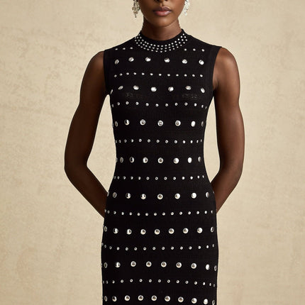Cinzietta Black Crochet-Knit Stud Embellished Maxi Dress