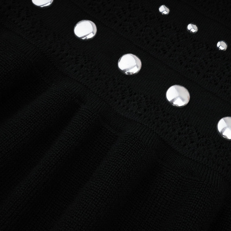 Cinzietta Black Crochet-Knit Stud Embellished Maxi Dress