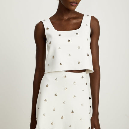 Claire White Knitted Skirt Top Set