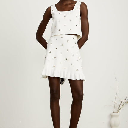 Claire White Knitted Skirt Top Set