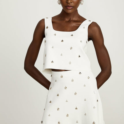 Claire White Knitted Skirt Top Set