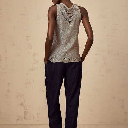 Clara Gold Crochet Knit Vest Top