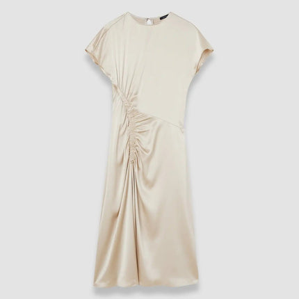 Clara White Pleated Dress Italian Style Sleeveless O-neck Mid-calf Length