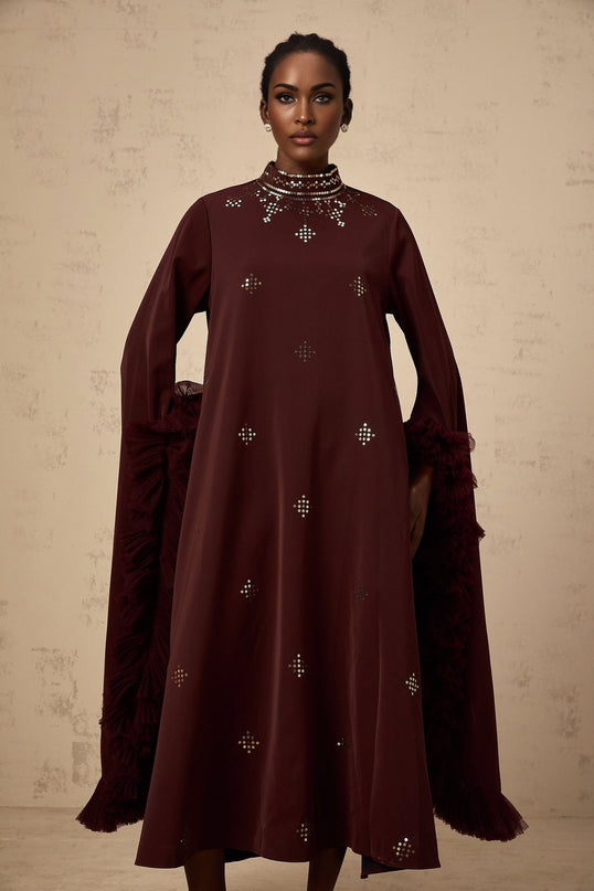 Clarissa Aubergine Sequin Embellished Midi Dress