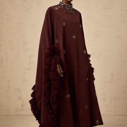 Clarissa Aubergine Sequin Tulle Midi Dress