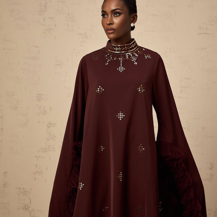 Clarissa Aubergine Sequin Tulle Midi Dress