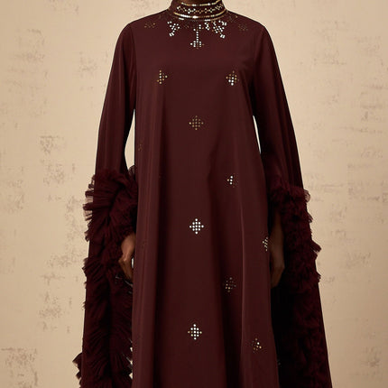 Clarissa Aubergine Sequin Tulle Midi Dress