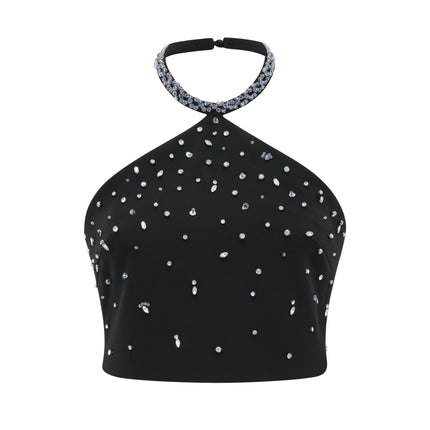 Clarissa Black Crystal Embellished Halterneck Skirt and Top Set