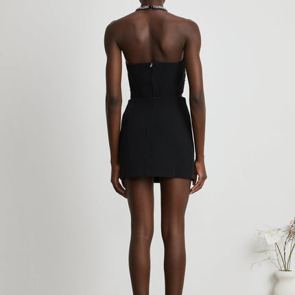 Clarissa Black Crystal Embellished Halterneck Skirt and Top Set