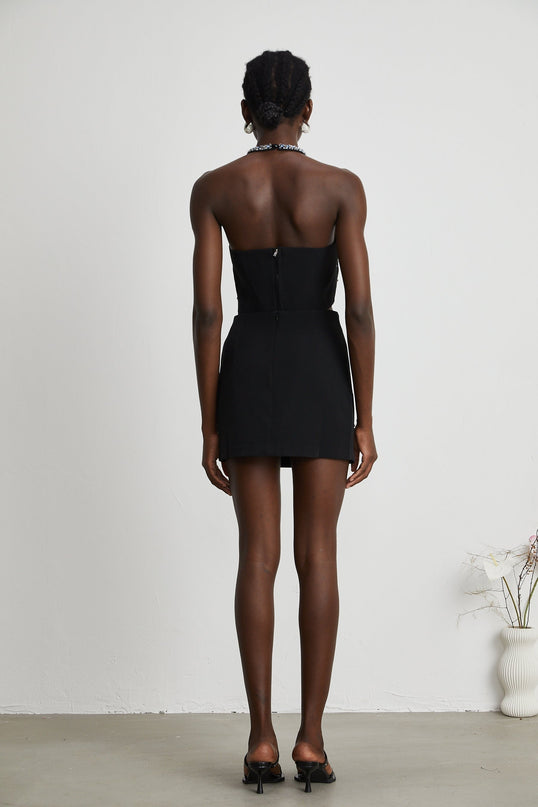 Clarissa Black Crystal Embellished Halterneck Skirt and Top Set