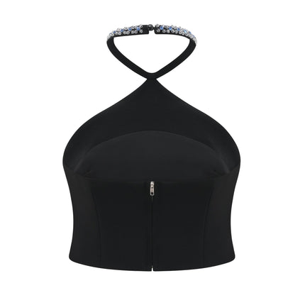 Clarissa Black Crystal Embellished Halterneck Skirt Top Set