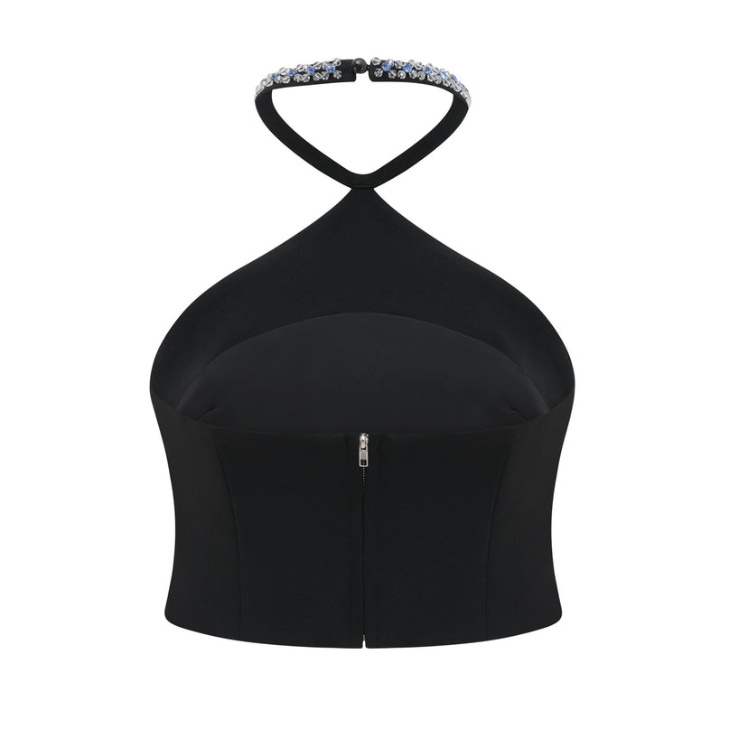 Clarissa Black Crystal Embellished Halterneck Skirt Top Set