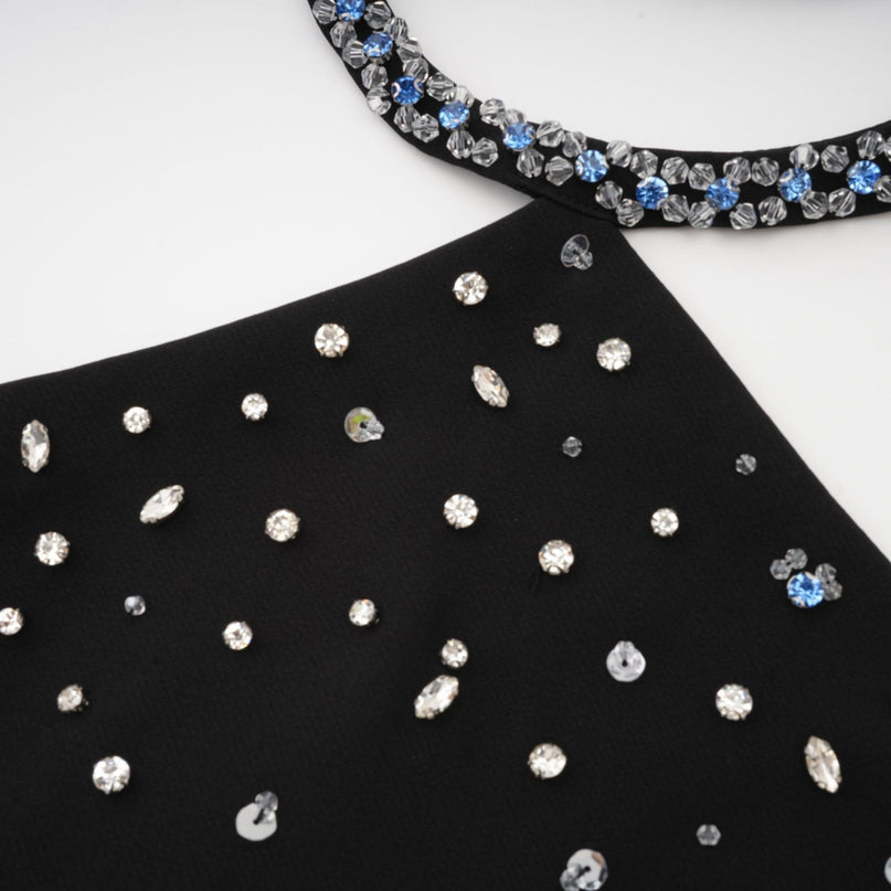 Clarissa Black Crystal Embellished Halterneck Skirt Top Set