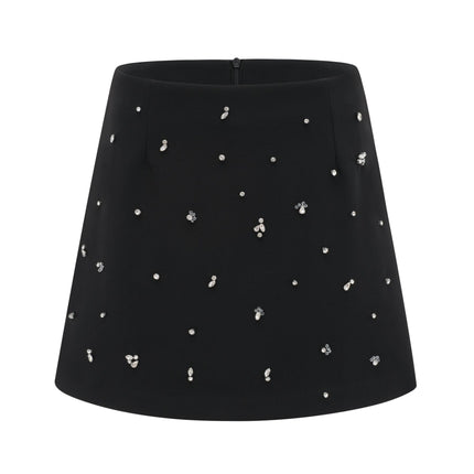 Clarissa Black Crystal Embellished Halterneck Skirt Top Set