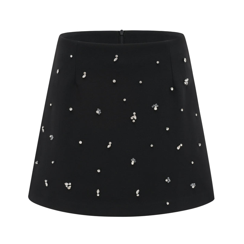 Clarissa Black Crystal Embellished Halterneck Skirt Top Set