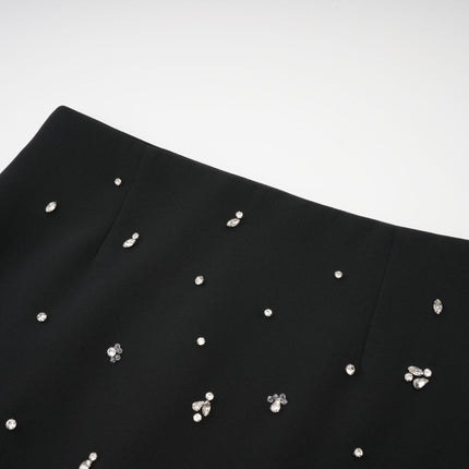 Clarissa Black Crystal Embellished Halterneck Skirt Top Set