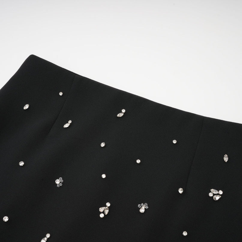 Clarissa Black Crystal Embellished Halterneck Skirt Top Set