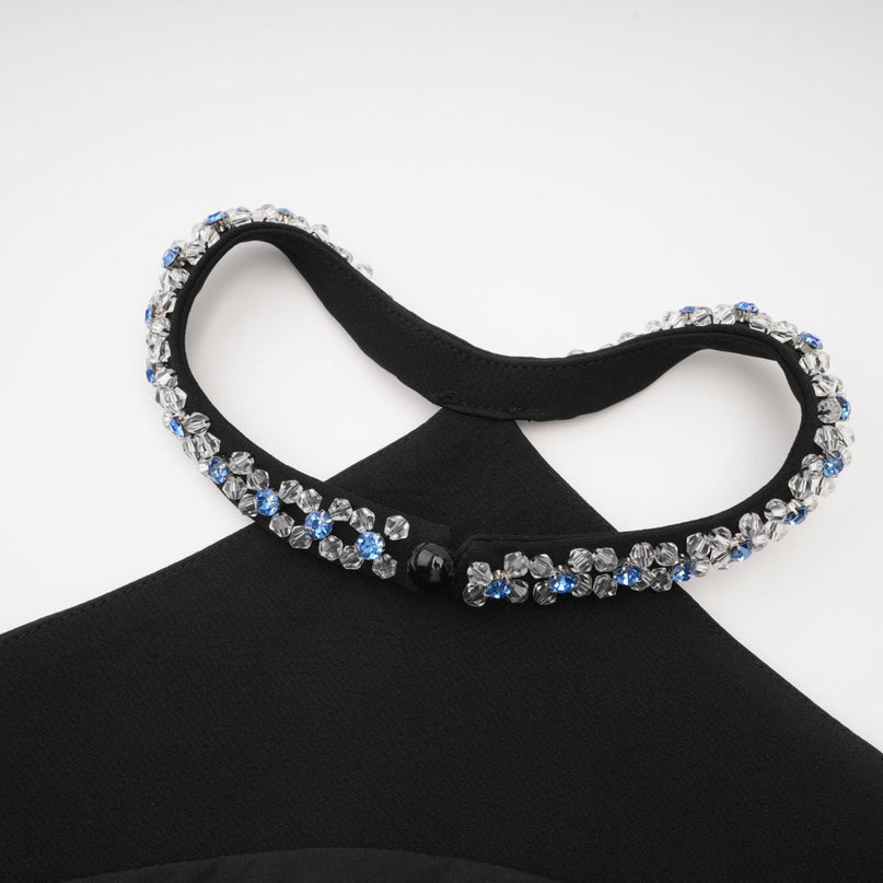 Clarissa Black Crystal Embellished Halterneck Skirt and Top Set