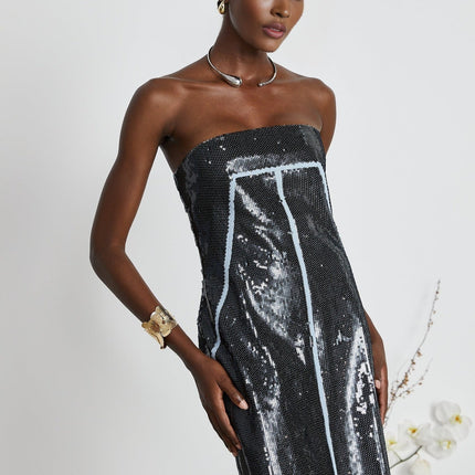Clarissa Black Sequin Mini Dress with Off-the-Shoulder Design and Corset Silhouette