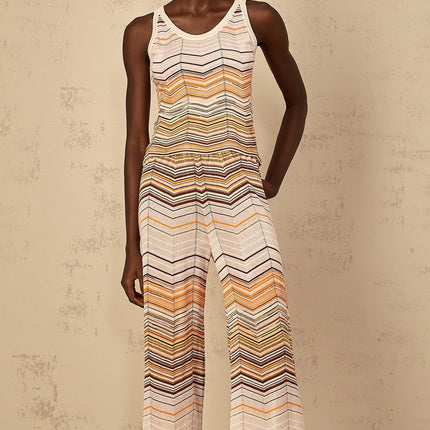 Clarissa Chevron Pattern Neutrals Top Trousers Set