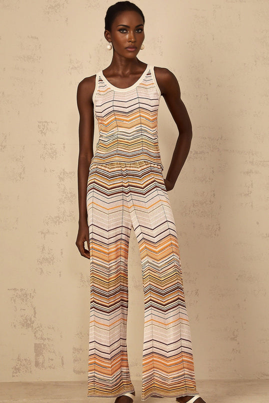 Clarissa Chevron Pattern Neutrals Top Trousers Set
