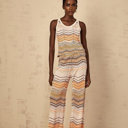Clarissa Chevron Pattern Neutrals Top Trousers Set