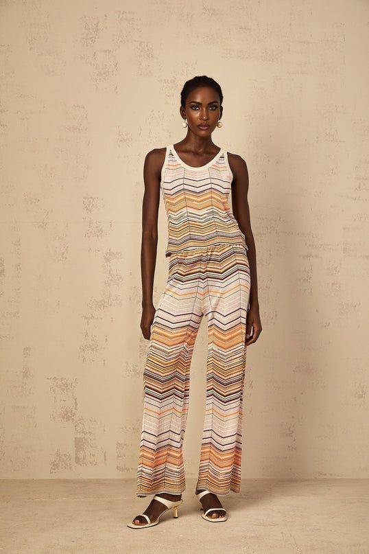 Clarissa Chevron Pattern Neutrals Top Trousers Set