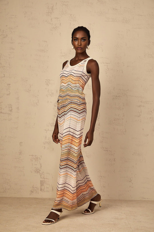 Clarissa Chevron Pattern Neutrals Top Trousers Set